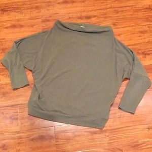 Jolie Olive Green 3/4 Length Dolman Sleeve High Boat Neck Top, Large